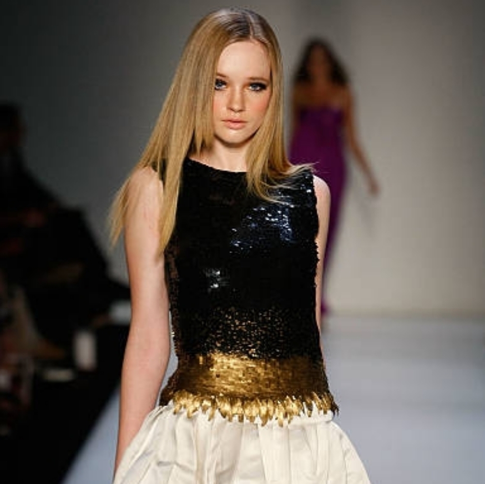 ●$3,390 OSCAR DE LA RENTA ICONIC BLACK GOLD BEAD FEATHER RUNWAY BLOUSE US 6 M